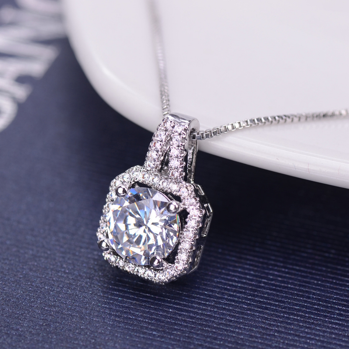 Women's Square Halo Cubic Zirconia Pendant Necklace
